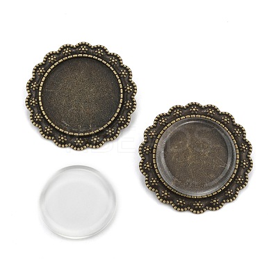 25mm Transparent Glass Cabochons and Vintage Alloy Flower Brooch Cabochon Bezel Settings DIY-X0189-AB-NF-1