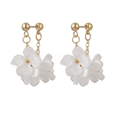 Flower Brass Resin Dangle Stud Earrings EJEW-TA00778-03-1