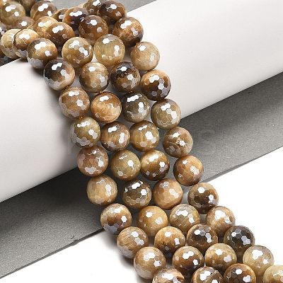 Electroplated Natural Tiger Eye Round Beads Strands G-L598-A04-03-1