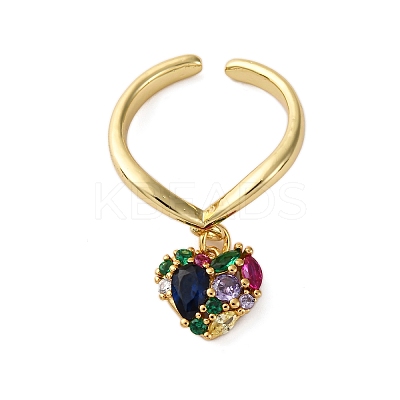 Brass Micro Pave Cubic Zirconia Open Cuff Rings for Women LS-RJEW-U057-22B-G-1