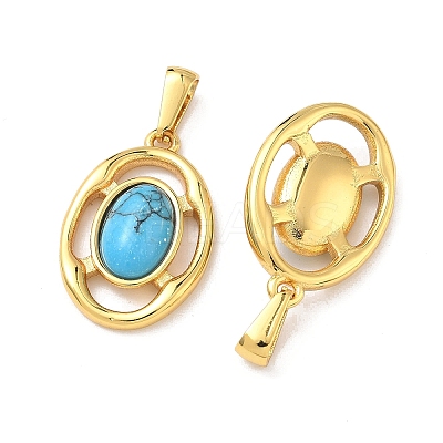 304 Stainless Steel with Synthetic Turquoise Pendants STAS-L309-21D-G-1