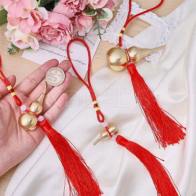 3Pcs 3 Styles Spring Festival Brass Gourd & Polyester Tassels Pendant Decorations HJEW-CA0001-71-1