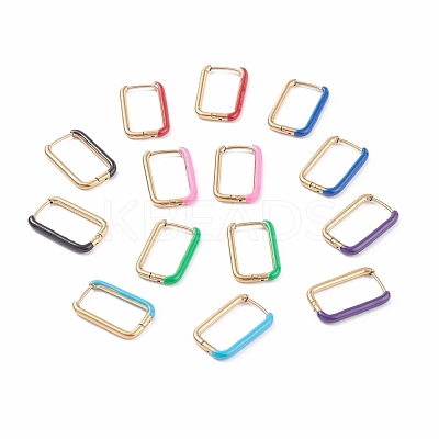 Two Tone 304 Stainless Steel Rectangle Huggie Hoop Earrings with Enamel for Women EJEW-C010-10-G-1