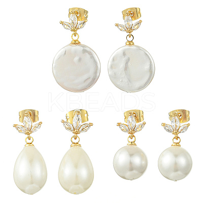 Brass Micro Pave Cubic Zirconia Stud Dangle Earrings for Women EJEW-JE07280-1