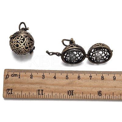 Brass Hollow Round Cage Pendants KK-L079-02-NR-1
