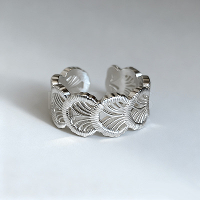 Hollow Out Shell Shape Brass Cuff Open Rings for Women WG8D7EC-01-1