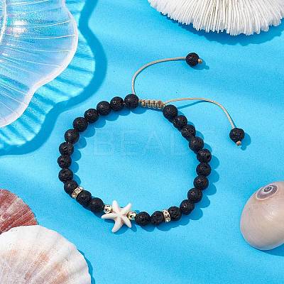 Adjustable 6mm Round Natural Lava Rock Braided Bead Bracelets BJEW-JB10615-03-1