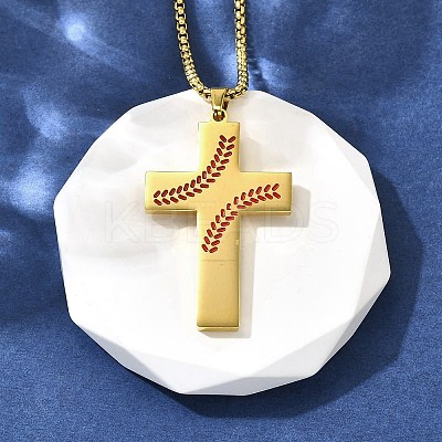 201 Stainless Steel Wheat Cross Pendant Box Chain Necklaces for Women Men NJEW-B124-01G-1