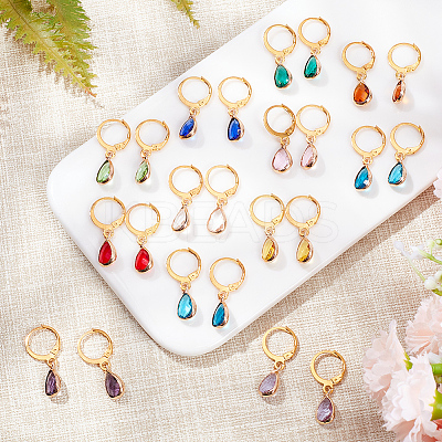 12 Pairs 12 Colors Glass Teardrop Leverback Earrings EJEW-AB00002-1