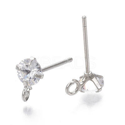 Brass Micro Clear Cubic Zirconia Stud Earring Findings X-KK-R132-066P-NF-1