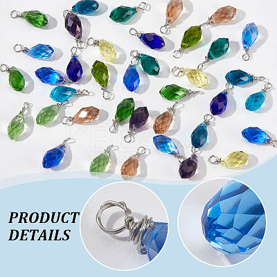 72Pcs 12 Colors Glass Pendants PALLOY-GA00011-1