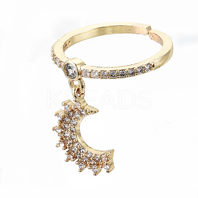 Brass Micro Pave Clear Cubic Zirconia Cuff Rings RJEW-S045-009G-NR-1