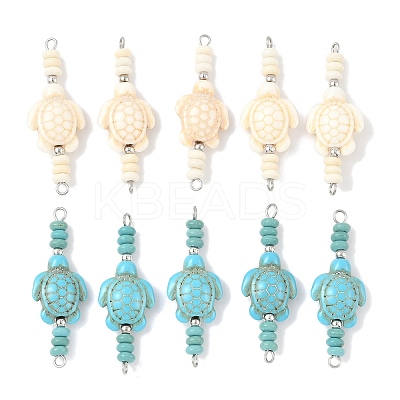 10Pcs 2 Colors Dyed Synthetic Turquoise Turtle Rondelle Beaded Connector Charms PALLOY-JF04013-1