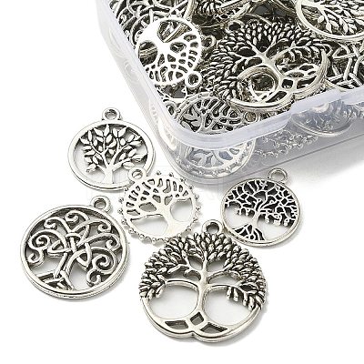 50Pcs 5 Styles Tibetan Style Alloy Pendants TIBE-YW0001-35-1