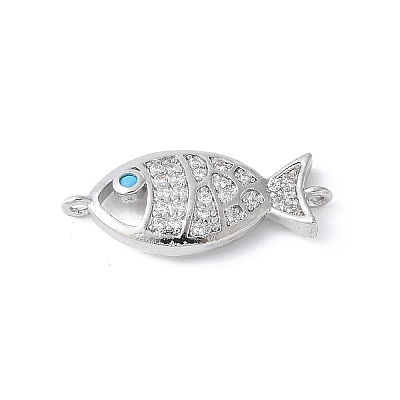 Brass Micro Pave Clear Cubic Zirconia Fish Links Connector Charms KK-K399-06P-1