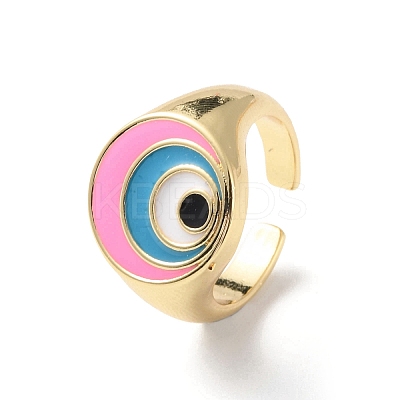 Evil Eye Rack Plating Brass Enamel Cuff Ring for Women RJEW-F143-05G-02-1