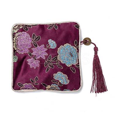 Chinese Brocade Tassel Zipper Jewelry Bag Gift Pouch ABAG-F005-06-1