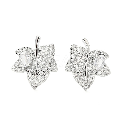 Rack Plating Brass Micro Pave Clear Cubic Zirconia Stud Earrings for Women EJEW-M260-21P-1