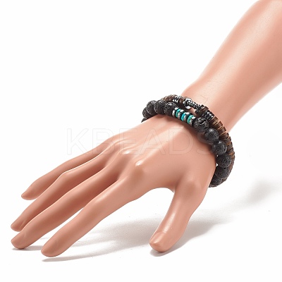 2Pcs 2 Style Natural Coconut & Gemstone Stretch Bracelets Set BJEW-JB07938-1