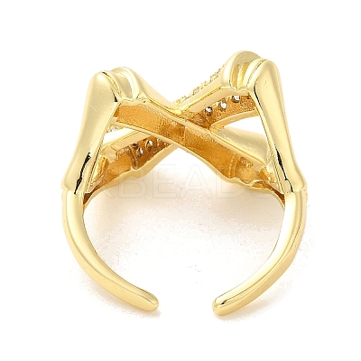 Cross Brass Micro Pave Clear Cubic Zirconia Cuff Rings for Women LS-RJEW-G311-01A-G-1