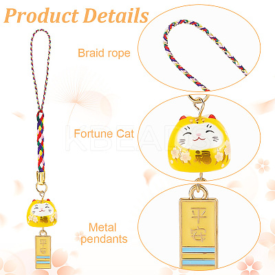 5pcs 5 styles Ceramic Lucky Cat Small Pendant Mobile Phone Decoration HJEW-GO0001-08-1