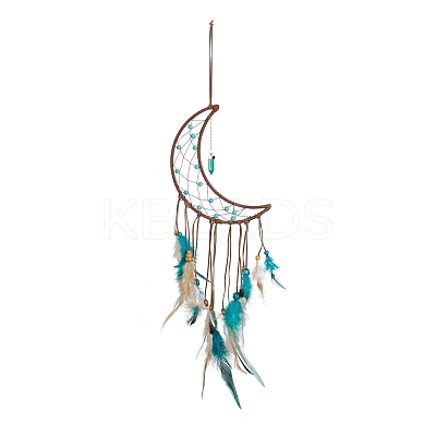 Handmade Leather Woven Net/Web with Feather Wall Hanging Decoration HJEW-G015-08A-1