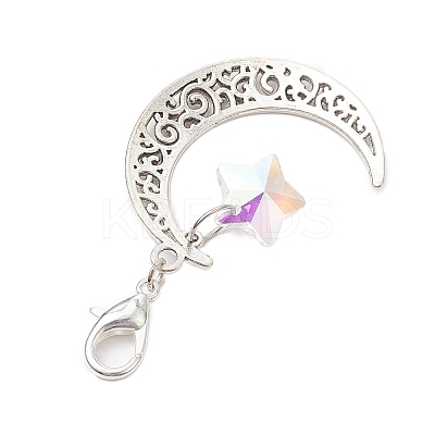 Alloy Moon & Glass Pendant Decorations HJEW-JM02689-06-1