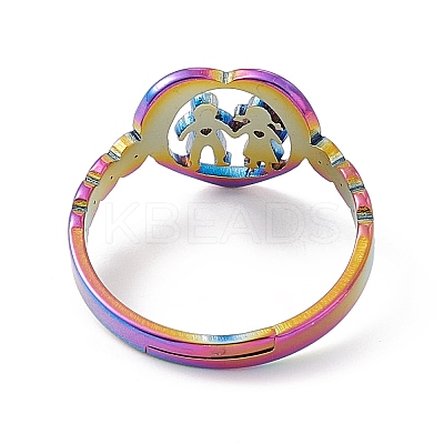 Ion Plating(IP) 201 Stainless Steel Heart with Lovers Adjustable Ring for Valentine's Day RJEW-K238-11M-1