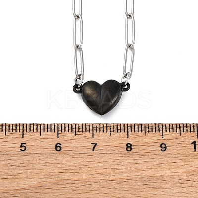 304 Stainless Steel Double-Sided Magnetic Heart Pendant Paperclip Chain Necklaces LS-NJEW-U028-02B-1