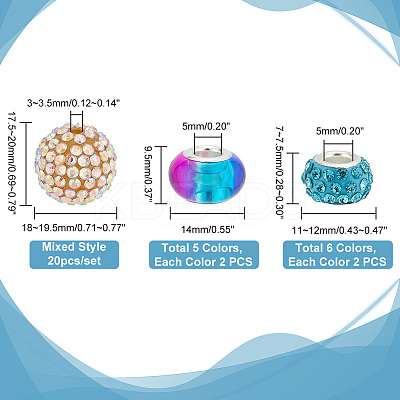 42Pcs Acrylic & Resin & Polymer Clay Rhinestone Large Hole Beads FIND-PH0007-86-1