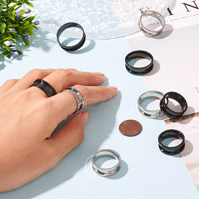 12Pcs 6 Styles 201 Stainless Steel Grooved Finger Ring Settings RJEW-TA0001-04P-1