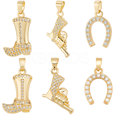 12Pcs 3 Style Brass Micro Pave Cubic Zirconia Pendants KK-BBC0019-41-1
