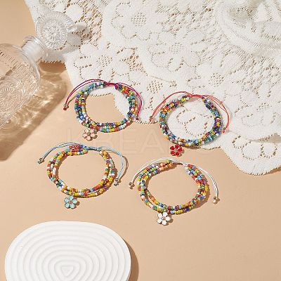 Adjustable Glass Bead Braided Beaded Bracelet BJEW-JB08951-1