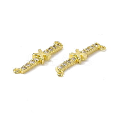 Rack Plating Brass Micro Pave Clear Cubic Zirconia Connector Charms KK-C007-37G-X-1