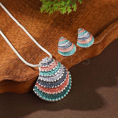 Shell Shape Alloy Enamel Pendant Necklaces & Stud Earrings Sets FS-WG5EB67-02-1