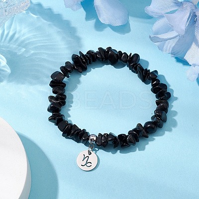 Natural Obsidian Chip Beaded Stretch Bracelets BJEW-JB11133-12-1