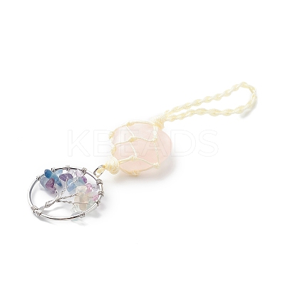 Heart Natural Rose Quartz Pendant Decoration DJEW-PW0002-22L-1