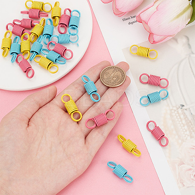 30Pcs 3 Colors Spray Painted Carbon Steel Spring Double-hole Connector Charms FIND-GO0001-34-1