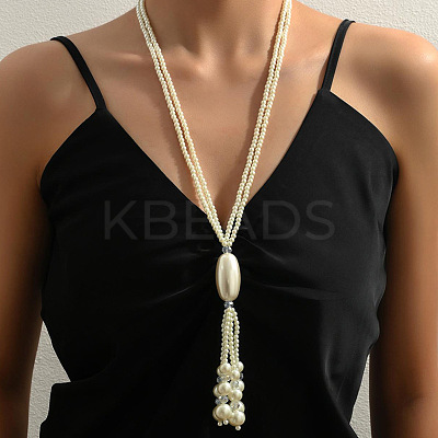 Plastic Pearl Beaded Tassel Y Necklaces for Women FS-WG09D66-04-1