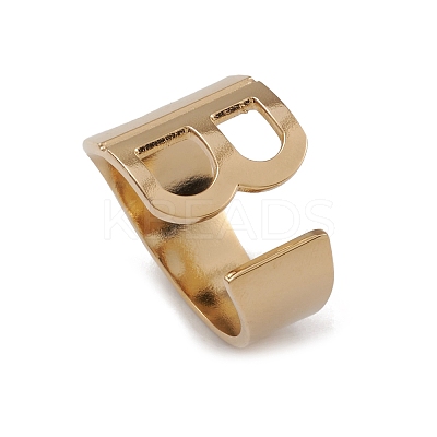 Ion Plating(IP) 304 Stainless Steel Initial Letter B Open Cuff Rings for Women RJEW-G285-17G-1