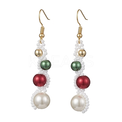 Baking Paint Glass Pearl Round & Seed Beads Dangle Earrings EJEW-TA00756-1
