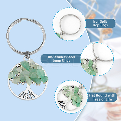 4 Sets Natural Stone Keychains KEYC-FH0001-20-1