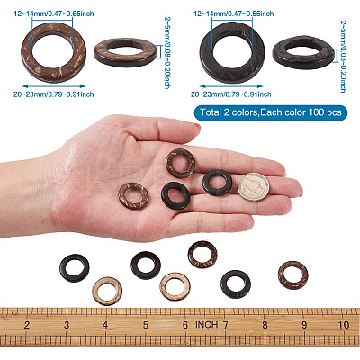 200Pcs 2 Colors Dyed Wood Jewelry Findings Coconut Linking Rings COCO-CD0001-01-1