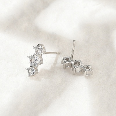 Brass Micro Pave Clear Cubic Zirconia Stud Earrings EJEW-R016-26P-14-1
