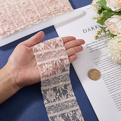 5Yards Polyester Flower Lace Ribbons with Paillettes OCOR-GF0005-24D-1