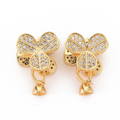 Brass Micro Pave Clear Cubic Zirconia Fold Over Clasps KK-S354-303-NF-1