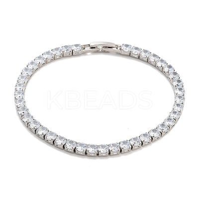 Brass Pave Clear Cubic Zirconia Flat Round Link Bracelets BJEW-B094-04P-1