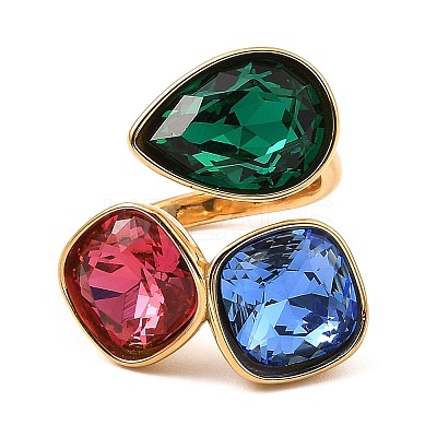 Teardrop & Square Glass Open Cuff Rings RJEW-G289-01G-06-1