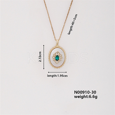 Elegant Vintage Brass Micro Pave Cubic Zirconia Oval with Flower Pendant Necklace for Women UW4443-2-1