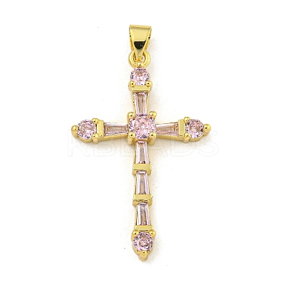Cross Rack Plating Brass Cubic Zirconia Pendants KK-Z053-13G-03-1